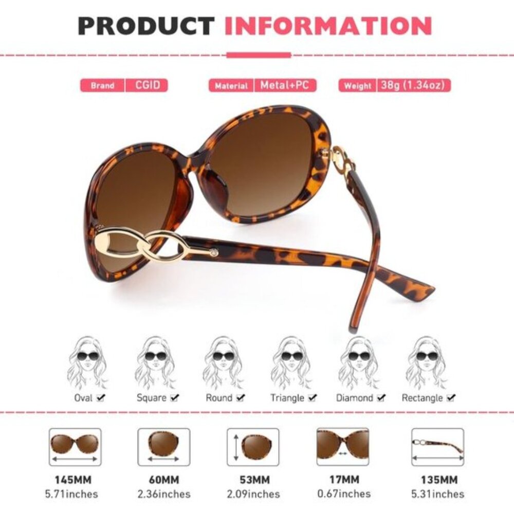🆕 Women Brown Trendy Oversized Sunglasses Ladies Polarized Big Frame Shades - Picture 4 of 6